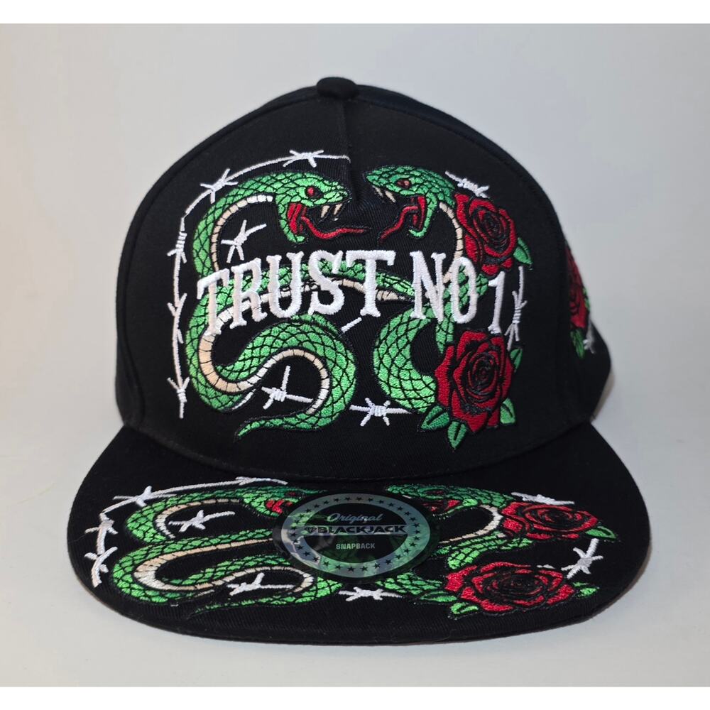 Blackjack men snapback black Trust No 1 snake rose graphic OSFM